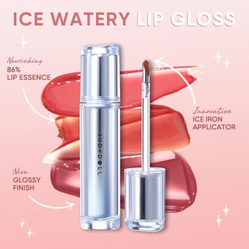 JUDYDOLL Ice Watery Lip Gloss, Moisturizing Liquid Lipstick with Hyaluronic Acid & Collagen, Non-sticky, No transfer Long-lasting Mirror Lip Glazes with Iron Applicator (11 Grape Shake, 2.4 grams)