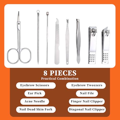 12 Sets Manicure Set Bulk Nail Clippers Pedicure Kit for Men, Nail Grooming Pedicure Kit with Case Travel 8 in 1 Stainless Steel Professional Nail Care Tools Set