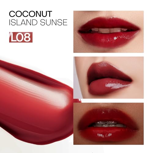 Mistine Lip Gloss Thai latte Long Lasting Lip Glaze Non-sticky Lip Tint Gloss with 1% Peptide Glossy Finish L08 Coconut Island Sunset 0.1 fl oz 1 Count