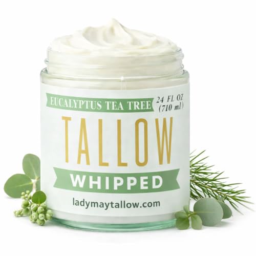 Whipped Tallow 24oz - All Natural Face Cream + Whole Body Moisturizer for Dry Skin - Made With Eucalyptus Oil - No Preservatives, Parabens or Seed Oils -USA Made (Eucalyptus Tea Tree)