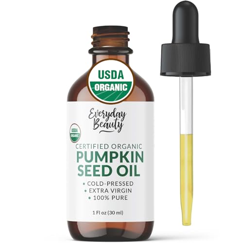 Organic Pumpkin Seed Oil | 100% Pure, Cold-Pressed, Unrefined | USDA Certified Organic | Amber Glass Bottle with Glass Dropper | For Face, Skin & Hair - 1 Fl Oz