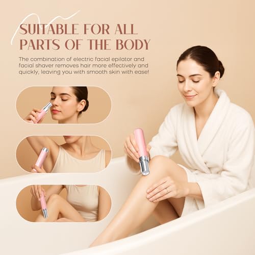 Facial Hair Remover for Women, 2-in-1 Epilator for Women with LED Light USB Rechargeable Portable Electric Epilators Painless Lady Shavers for Face, Lip, Chin, Leg, Arms, Bikini
