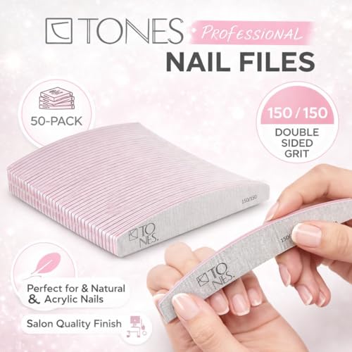TONES 25pcs Professional Nail Files and Buffers 100/100 - Double Sided Nail File Ergonomic Emery Boards for Natural Acrylic Gel Nails, Perfect Shaper for Pedicure & Manicure or DIY Nails at Home
