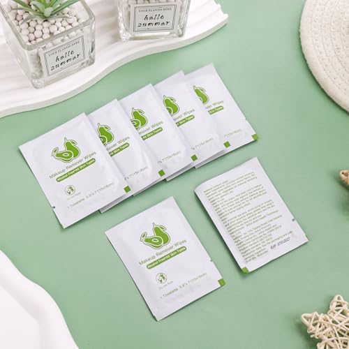 Makeup Remover Wipes Bulk Individually Wrapped,Travel Makeup Wipes Individual Makeup Remover Wipes Bulk Gentle Cleansing Makeup Remover Wipes for Face Cleansing Mascara Lipstick Travel (50, Avocado)