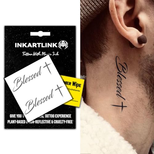 INKARTLINK Semi-Permanent Tattoos, Neck Area, Suitable for Cool Men and Women, Religious Temporary Tattoo, Realistic, Waterproof and Cruelty-Free (Blessing)