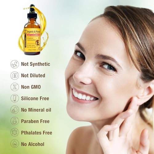 Seven Minerals Ultra Pure Vitamin E Oil - Full-Spectrum D-Alpha Tocopherol, 1 Fl Oz - 100% Organic Vitamin E Oil for Skin, Face, Hair, and Scars - Naturally Occurring = Not Synthetic