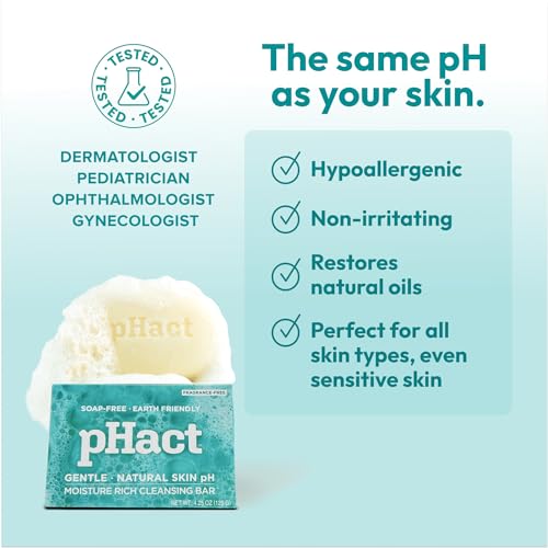 ANDREW LESSMAN pHact Moisture-Rich, Soap-Free Cleansing Bar. Natural Skin pH. Fragrance-Free. All Skin Types - Even Sensitive. Hypoallergenic. Dermatologist Tested. 6 Pack 4.25 oz each