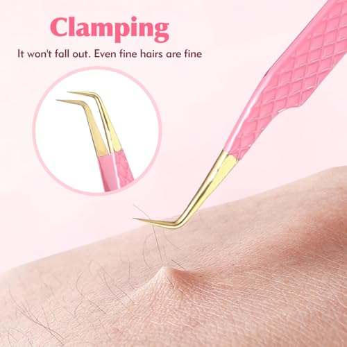 2PCS Professional Lash Tweezers Set, Bent & Straight Tip Precision Eyelash Extension Tweezers for False Lashes, Non-Slip Grip