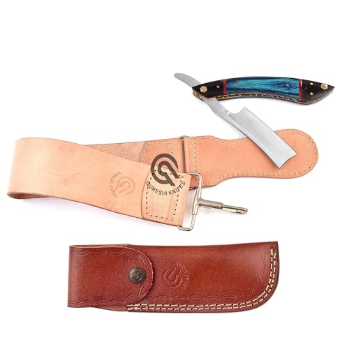 Professional Straight Razor with Leather Strop - Straight Edge Barber Razor Premium for Men & Women (Stainless Steel Blade)