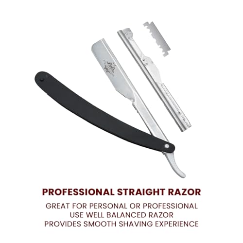 Professional Straight Razors For Men, Barber Razor 2mm Blade Straight Edge Razor For Close Shaving - Beard Cut Throat Navajas Para Barbero Shavette With 5 Shaving Blades By AJQ AESTHETICS
