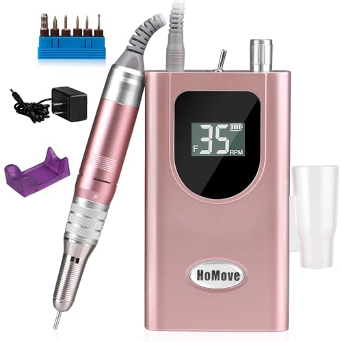 35000RPM Portable Nail Drill Machine, HoMove Professional Nail Drill Machine, Rechargeable Electric Efile Nail Drills for Acrylic Gel Nails, Cordless Portable Nails Drill¡¼Rose Gold¡½