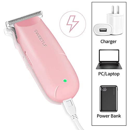 SweetLF Hair Clippers, Silent Cordless Hair Trimmer, Mini Hair Cutting Kit with 3 Guide Combs, USB Rechargeable, Portable, Pink