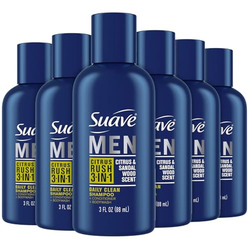 Suave Men¡¯s 3-in-1 Shampoo, Conditioner, & Body Wash, Travel-Size 6-Pack, Citrus Rush, 3 Oz Ea