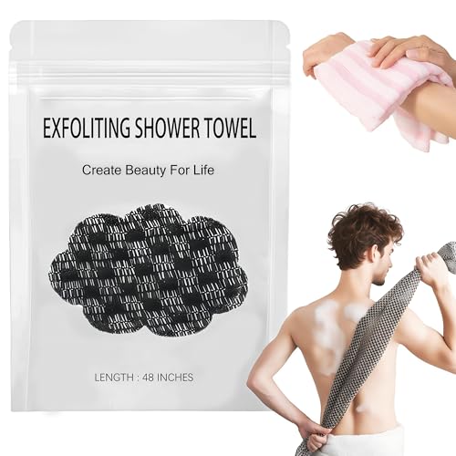 Exfoliating Shower Towel, 2-in-1 Towel, Premium Scrub Wash Cloth for Body Face, Exfoliating Towels-Body Scrubber with 2 Sides for All Skin Types (Black)