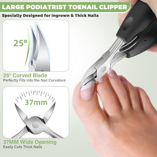Toenail Clippers for Seniors Thick Toenails, Angled Head Large Toe Nail Clippers for Thick Nails for Men, Heavy Duty Ingrown Toenail Clippers with Wide Jaw, 360¡Æ Rotating Nail Clipper with Long Hande