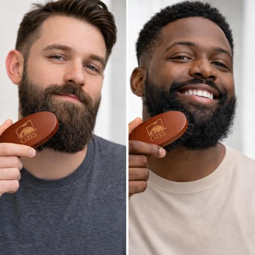 G.B.S 100% Natural Boar Bristles Beard Brush - Small Travel Size with Ergonomically Designed Wood Handle - Professional Beard and Mustache Grooming Softens and Untangles Your Beard (3)