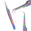 My Lash Tools Fiber Tip Lash Tweezers for Eyelash Extension Curved 45 Degree Angled Tweezer Best for Volume, Individual Isolation & Classic Lashes Stainless Steel Lash Supplies (Rainbow)