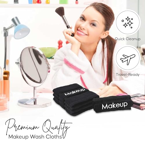 Makeup Towels - Pack of 6 - Soft Cotton Wash Cloths for Face & Makeup Removal, Airbnb Essentials for Hosts, Luxury Washcloths (13x13 Inches. Black)