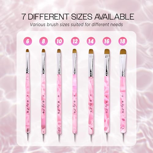 Ivy L Premium 2 Way French Gel Acrylic Nail Art Kolinsky Brush with Dotting Tool for Professional Manicure Cuticle Clean up Nail Art Design (Size # 14, Pink Marble)