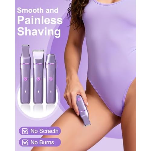 Bikini Trimmer for Women, Electric Razor for Pubic Hair, Women's Foil Shaver,Rechargeable Shaver Removal with Snap-in Ceramic Blades,IP7X Washable Head,Wet and Dry Use,Purple