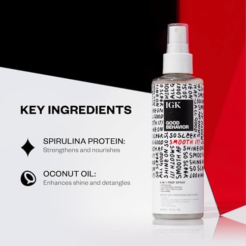 IGK GOOD BEHAVIOR Smoothing Frizz Fighters Travel Set | 4-in-1 Prep Spray + Spirulina Protein Smoothing Spray | Frizz Control + Heat Protectant | Vegan + Cruelty Free