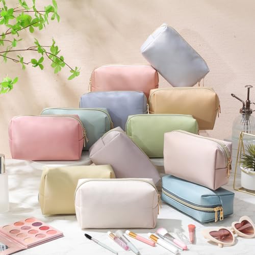 Kigeli 12 Pcs Nylon Makeup Bag Bulk Cosmetic Pouches Preppy Cosmetic Bag for Women Waterproof Travel Zipper Organizer Little Outdoor Accessory Makeup(Nylon, Foam,Morandi)