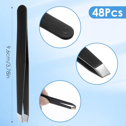48 Pieces Eyebrow Tweezers Bulk Stainless Steel Slanted Tip Precision Tweezers for Facial Hair, Blackhead and Tick Remover, Men and Women Professional