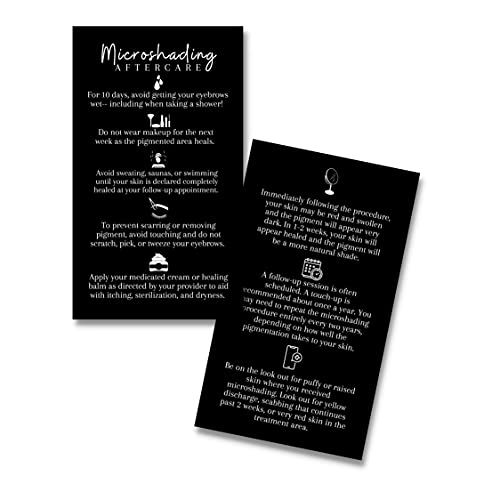 Microshading Aftercare Card | 50 Pack | 2x3.5" inches Business Card Size | Brow PMU Brow Artist Powdered Brow | Black with White Design