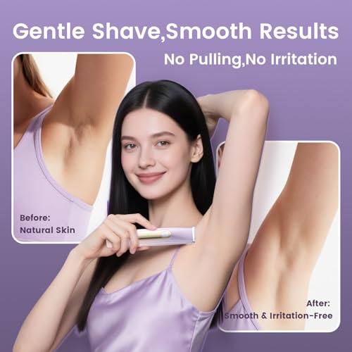 Bikini Trimmer for Women, 2-in-1 Electric Razor with Dual Heads, Ceramic Blade, Waterproof & Rechargeable, Painless Pubic Hair Shaver for Bikini, Underarm, Legs, Face ? PinkPurple