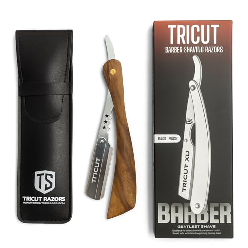 Professional Straight Razor with Wooden Handle Stainless Steel Blade Holder Barber Shaving Razor for Men Folding Shavette with Star Design Salon & Home Use