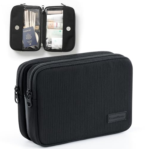 Preppy Makeup Bag, Rectangle Double Detachable Cosmetic Organizer, Clear Side Panel Portable Travel Pouches for In-Flight Essentials, Beauty & Tech Accessories, Gift for Women