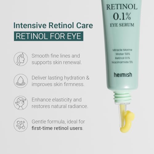 HEIMISH Marine Care Retinol 0.1% Eye Serum - Anti Aging Serum, Eye Serum for Firming, Anti Wrinkle, Skin Elasticity, Hydrating with Retinol, Hyaluronic Acid, Lighweight, Non-sticky, 1.0fl.oz/30ml