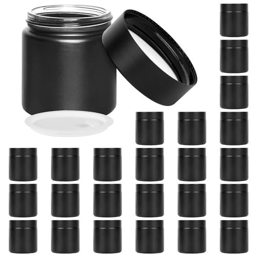 4 oz Glass Jars with Lids, Large Empty Jars, Airtight Cosmetic Containers for Candle Making, Lotions, Ointments, Bulk Storage, DIY Crafts (24 Pack, Black Frosted)