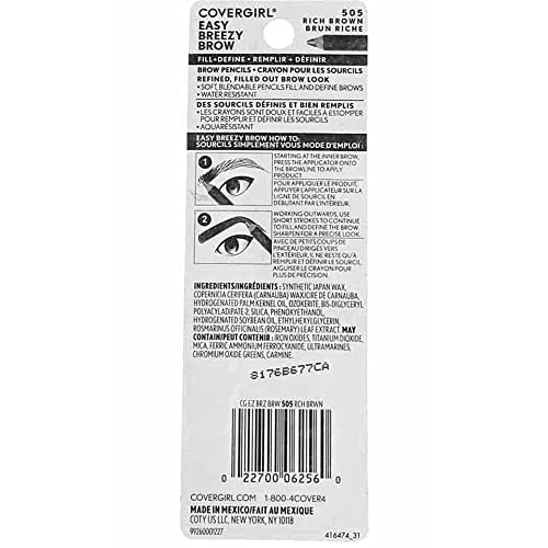 CoverGirl Easy Breezy Brow, Fill+Define Pencils [505] Rich Brown 2 ea?? ( Pack of 4)?