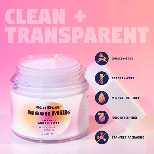 Moon Milk Snail Mucin Moisturizer Gel Cream 3.52 Oz - Blue Light Skin Defense - Korean Snail Mucin Serum Cream that Replenishes Moisture & Leaves Skin Brighter, Plumper, Soothed & Smooth - 2 Pack