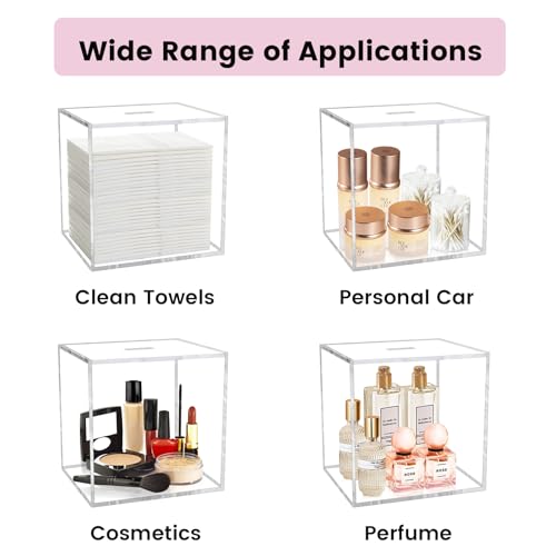 Disposable Facial Towel Storage Box, Acrylic Box for Clean Towels XL (NOT Included), Acrylic Disposable Face Towelette Holder Container