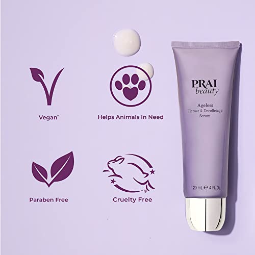 PRAI Beauty Ageless Throat & Decolletage Serum for Instantly Ageless Neck | Neck Firming and Tightening Serum | Anti-Aging Serum that Shields Skin from Damage and Improves Skin Tone + Colour | 4 Oz