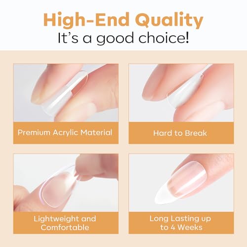 modelones Short Round Nail Tips, Pre-shaped Full Cover Fake Nails Soft Gel Acrylic Nail Tips 216PCS 12Sizes