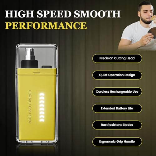 Nose Hair Trimmer for Men Women - Electric Nose Hair Clipper with Replaceable Stainless Steel Blade, Powerful Motor, Wet/Dry Use, Portable USB Rechargeable Design | Yellow