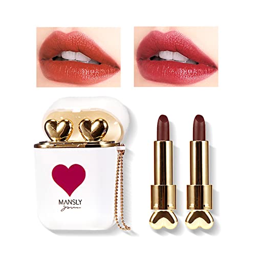 LAMUSELAND Matte Lipstick, 2Pc/Set Waterproof Long Lasting Moisturizing Lip Stain Earphone Dual-color Lip Gloss Primer, Non-stick Cup Lip Make Up Gift Kit for Girls (White)