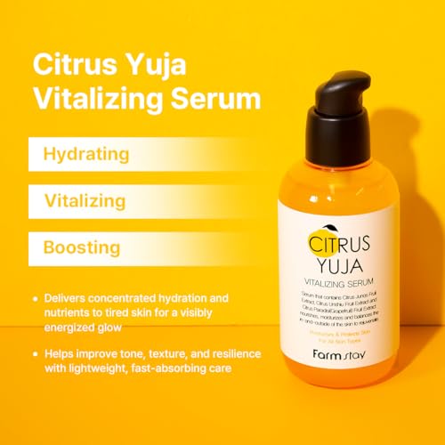 FARMSTAY Citrus Yuja Vitalizing Serum ? Vitamin C Glowing Serum with Niacinamide for Dry & Sensitive Skin, Moisturizing & Rejuvenating Radiant Skin Care, Korean Skin care, for Women & Men, 3.38 fl oz