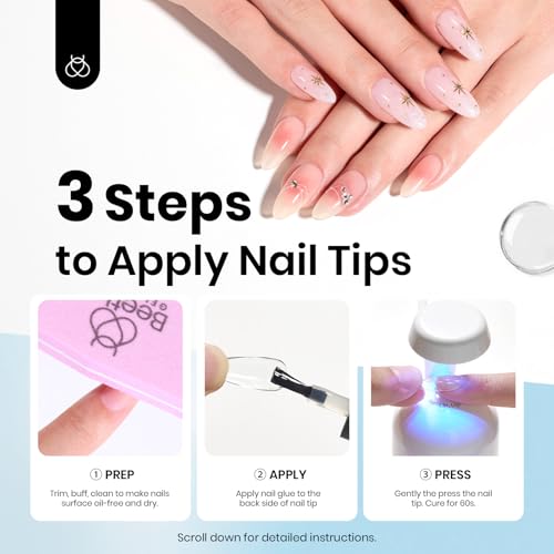 beetles Gel Polish 9 In 1 Gel Nail Glue for Clear Acrylic Nail Tips 2 Pcs 15ml Long Lasting Nail Gel Kit for False Nails Tips, Base Blooming Nail Gel, Spring Nail Art, U V Light Required