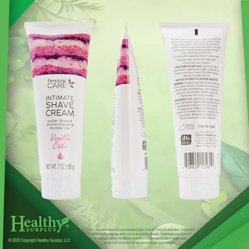 Women's Personal Care Intimate Shave Cream - Water Based with Moisturizer - Vanilla Cake - 7 Oz (198g) and Vital Volumes Skin Care Tips Card