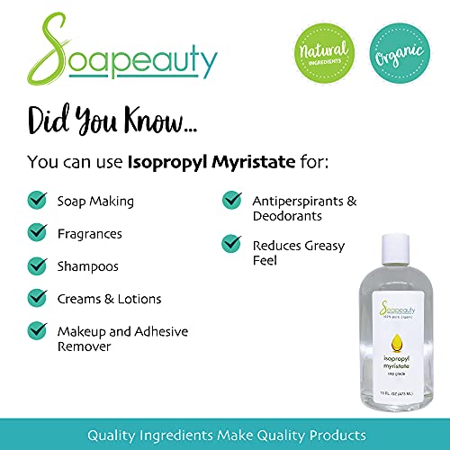 ISOPROPYL Myristate Cosmetic Grade for Soap Making, Fragrances, Shampoo, Creams & Lotion, Makeup & Adhesive Remover, Antiperspirants & Deodorants | (32 OZ)