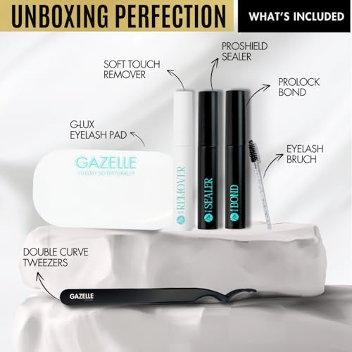 Gazelle Lash Bond and Seal Kit | All-in-One DIY Lash Kit with Pro-Shield Sealer, Soft-Touch Remover, Double-Curve Lash Tweezers, G-LUX Pad & lash Glue for Eyelash Clusters - Perfect for Lashes at Home