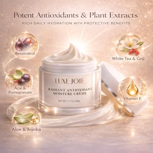 Radiant Antioxidant Moisture Creme 1.7 oz Squalane Face Cream for Women Aging Skin For Dry, Sensitive, Facial Moisturizer Wrinkles Dark Spots Sun Damage