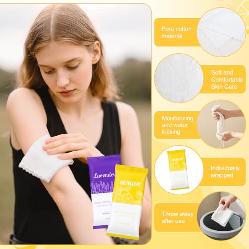 Moist Cotton Towels, 10"x10" Disposable Refreshment Pre Moistened Towels Individually Wrapped Face & Body Wet Moist Terry Cotton Towelettes for Travel Hotel Sport Camping Spa (Lavender Lemon 200Pcs)