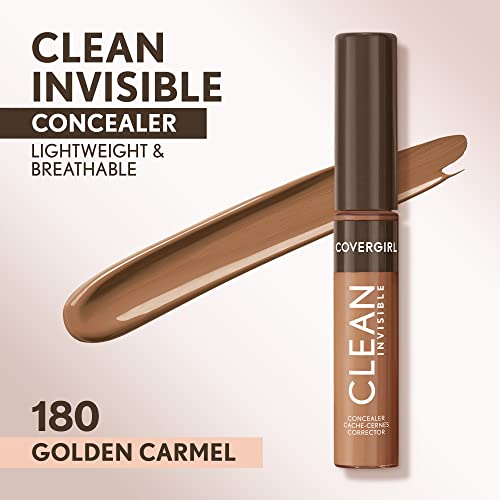Covergirl Clean Invisible Concealer, Lightweight, Hydrating, Vegan Formula, Golden Caramel 180, 0.23oz (Pack of 2)