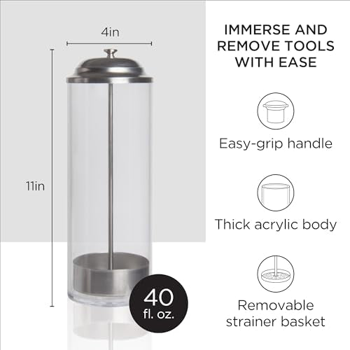Diane Shatterproof Acrylic Disinfectant Jar for Sterilizing Hair Salon Shears, Combs, Barber Cleaning Supplies, Clippers, and Nail Tools ? Large - 11¡± Tall x 4¡± Wide ? 40 Fl Oz Capacity
