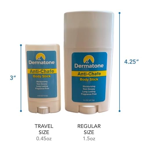 DERMATONE Anti-Chafe Body Stick | 2-Pack | Fragrance Free Skin Balm | Prevent Friction & Chafing | Use for thigh, arm, chest, butt, ball rubbing | Travel/Small 0.45oz sticks
